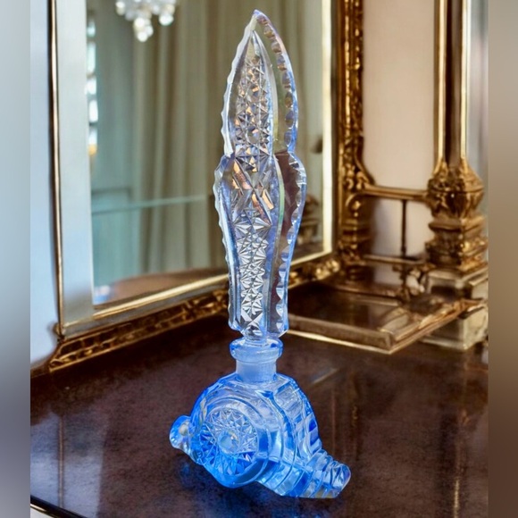 Art Deco Sapphire Czech Crystal Perfume Bottle - Picture 9 of 16